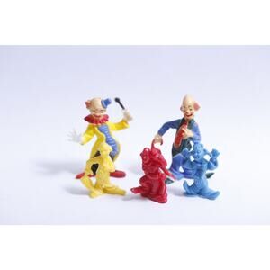 Circus Clowns, PVC Figures, Set of Five, Resin Plastic, Painted, Colorful,